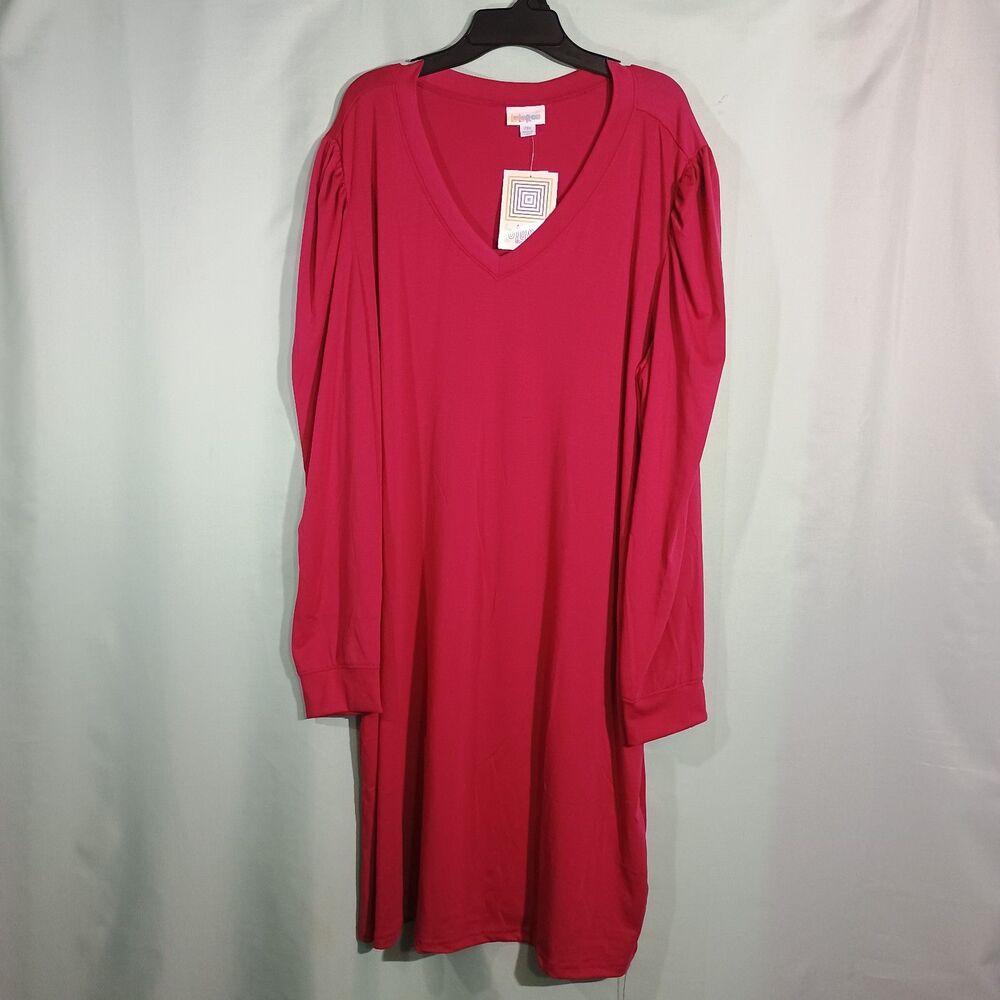 LuLaRoe Pink Long Sleeve Swing Dress V Neck Casual Stretch Tunic Dress ( NWT )